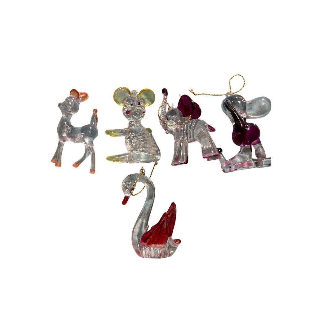 Vintage Lucite MCM Animal Ornaments . ART‎ DECO Set Of 5